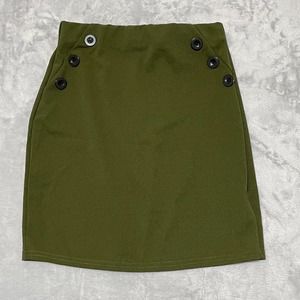 Miss Valley Pencil Mini Skirt Small‎ Green with Black Button Accents Elastane